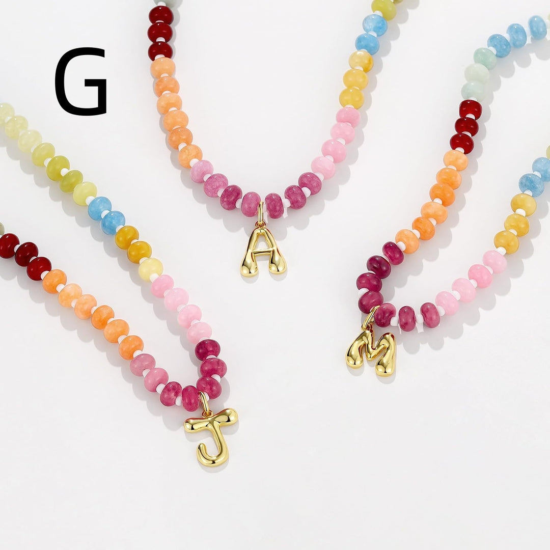 26 Bubble Letter Pendant Colorful Abacus Beads Necklace