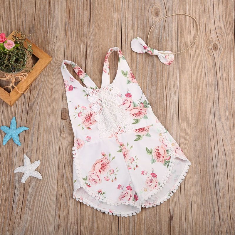 Baby Kleidung Neugeborenes Kind Baby Mädchen Blumen straffer Kleidung ärmellose Jumpsuit Quaste Sunsuit Outfit Set