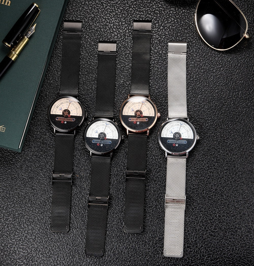 Fashion Quartz Kalender Legering Mesh Belt Men's Watch