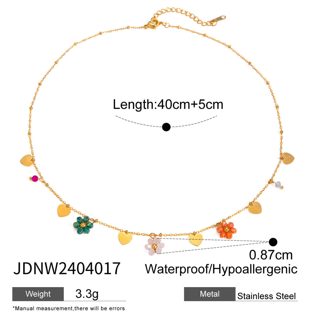 18k goud roestvrijstalen gekleurde glazen kralenbloem ketting