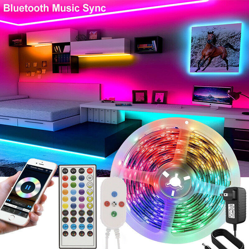 Lumini cu bandă cu LED 5050 RGB Cameră Bluetooth Schimbarea culorii luminoase cu telecomandă