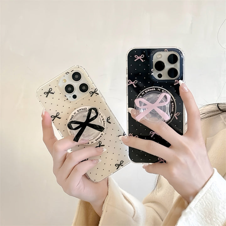 Women's Polka Dot Bow Magnetic Strap Bracket Phone Case