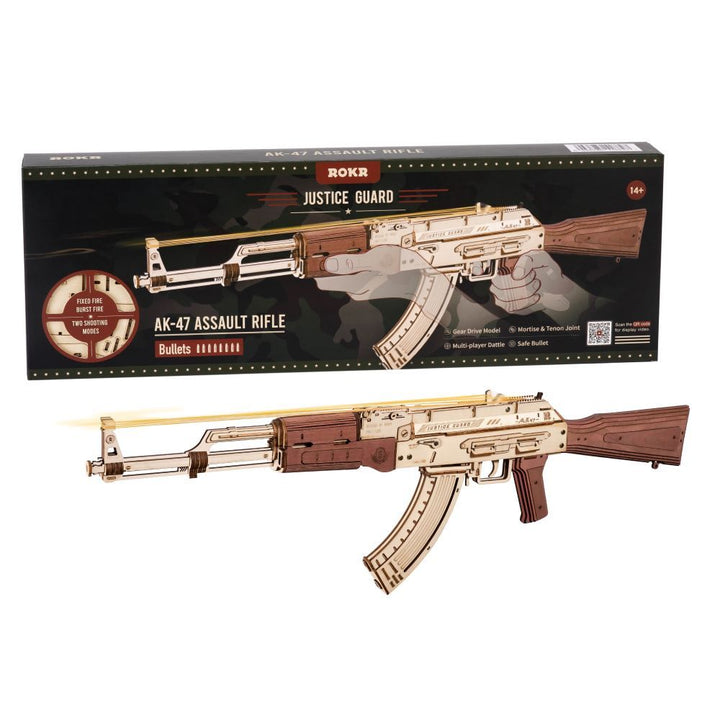 Robotime Rokr Automatic Rifle AK-47 3D Wooden Assembly Gun Double Firing Modes Funny DIY Toys For Kids Adults Justice Guar LQ901