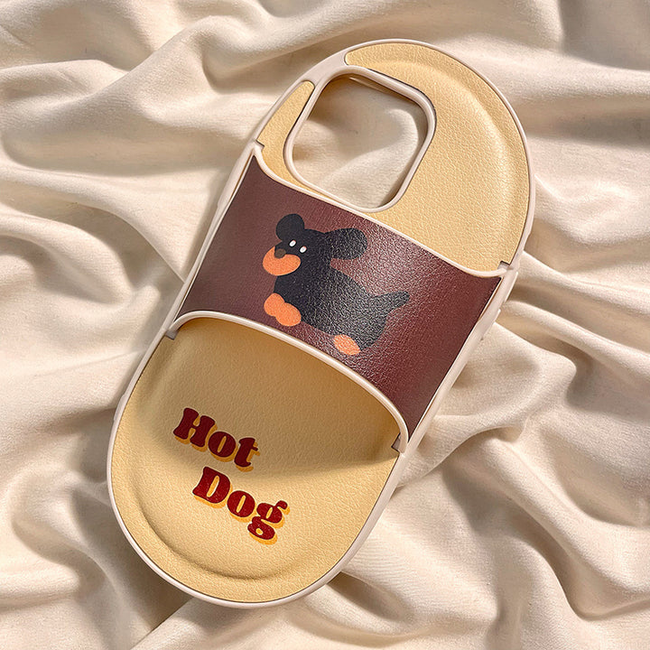 Cartoon Dog Slippers Geschikt voor 14 telefoonhoesje 15 Pro13Pro Leather 15Promax Girl Heart 12 11 Silicone 14pro telefoonhoes