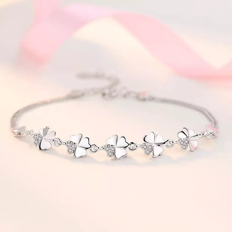 Lucky Clover Clover Silver Pulsed Micro Rhinestone 925 Jewelry Japanese and Corean Simple Fashion