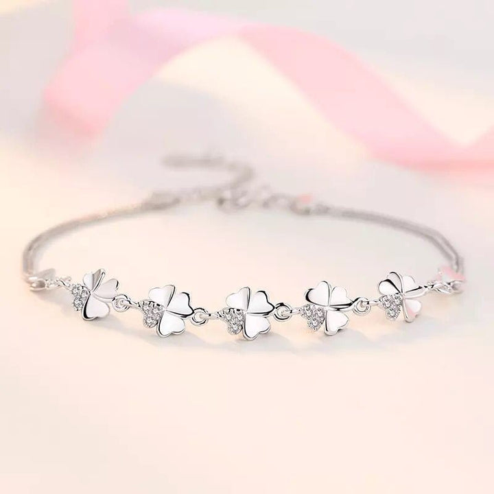 Lucky Four-Leaf Clover Silver Plated Bracelet Micro Rhinestone 925 Jewelry Japanese And Korean Simple Fashion