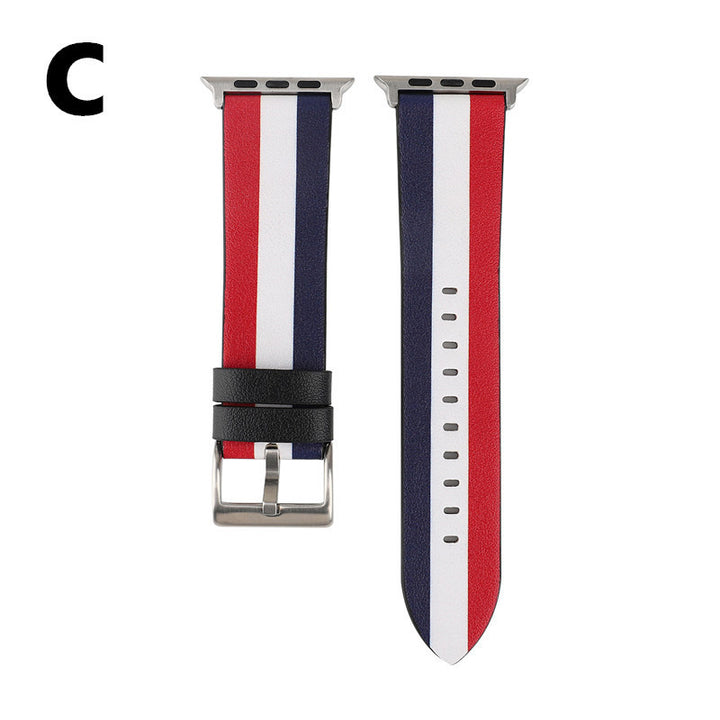 Leather Watch Strap With Flag Pattern