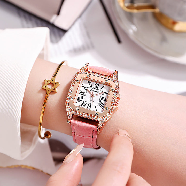 Centură pătrată Diamond Women's Watch Numere romane simple