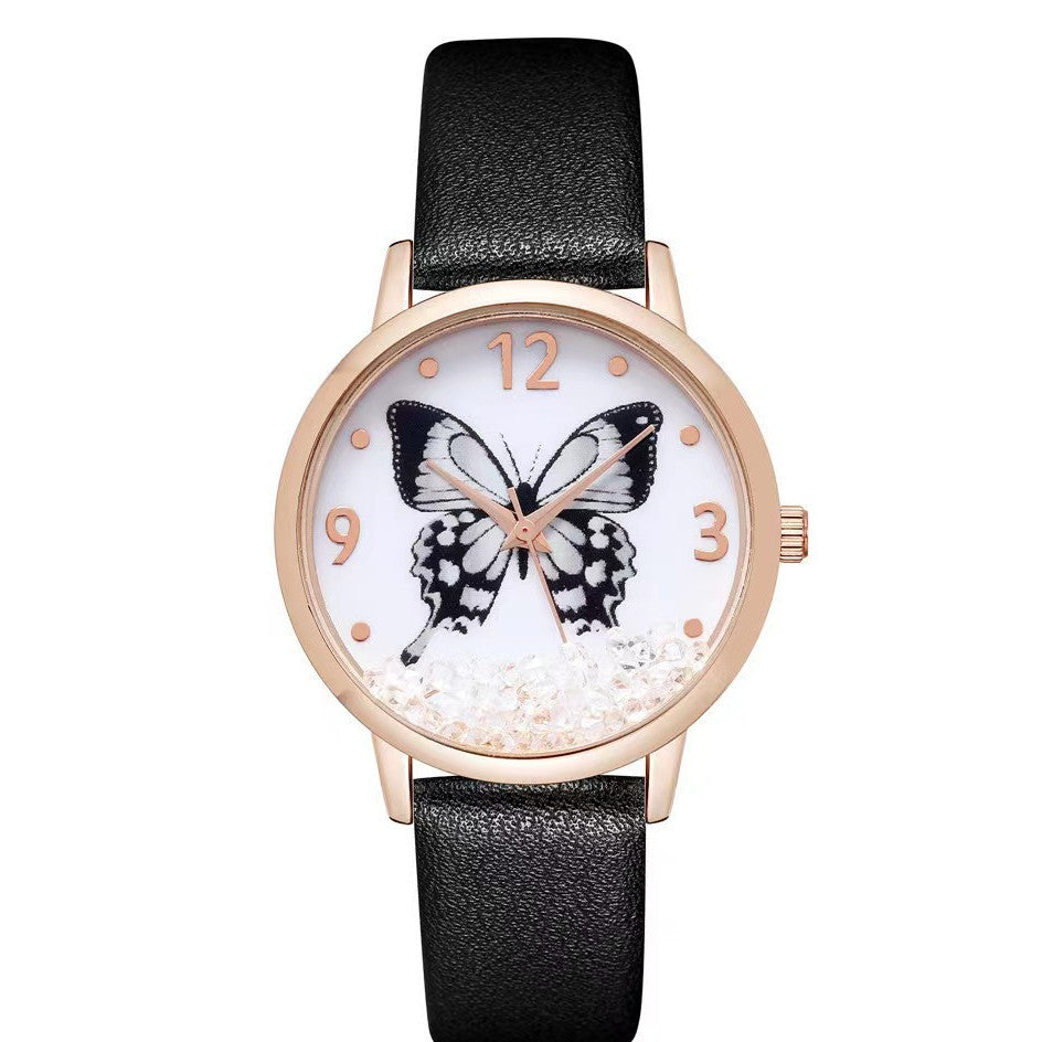 Frauen Modezahlen Strass Butterfly Quartz Uhr