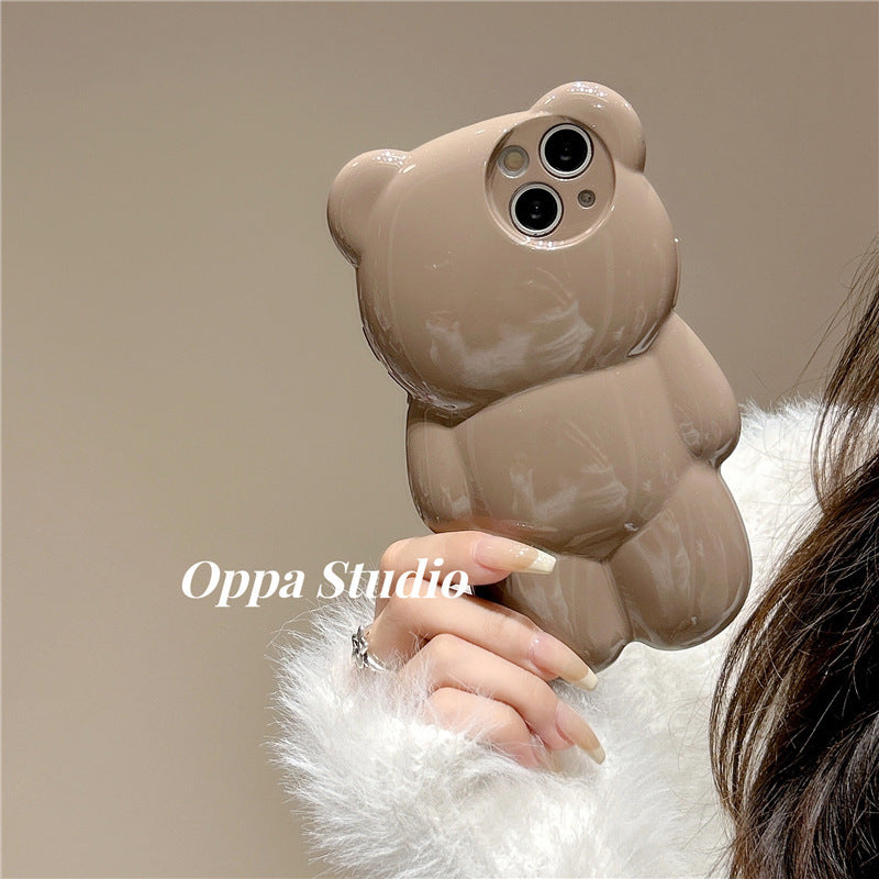 Solid Color Three-dimensional Bear Cute Anti-fall Cute New Anti-fall Phone Case