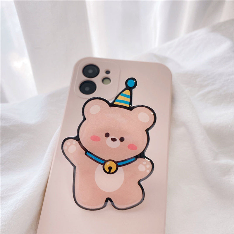 Ins Wind Belt Bracket Cute Cartoon Bear Silicone Phone Case
