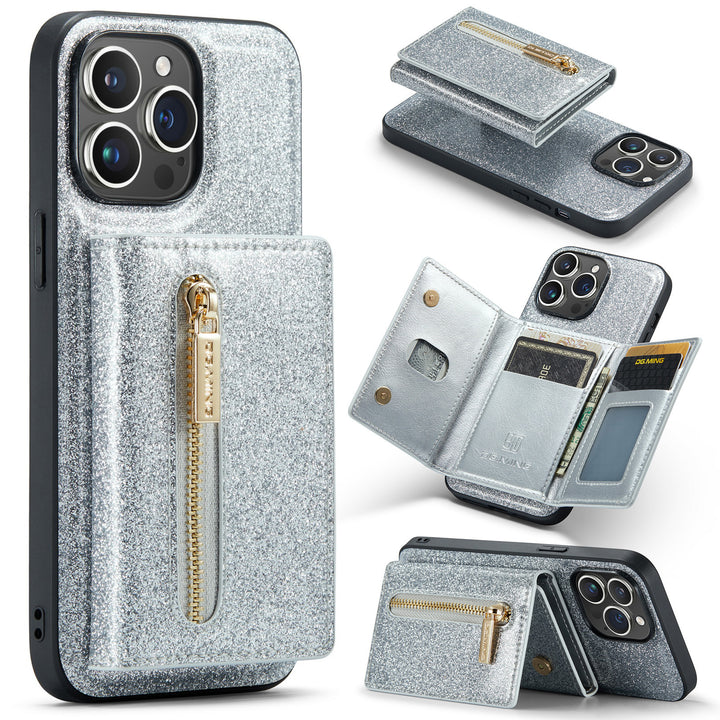 Caixa de telefone magnética de dois em um em carteira glitter