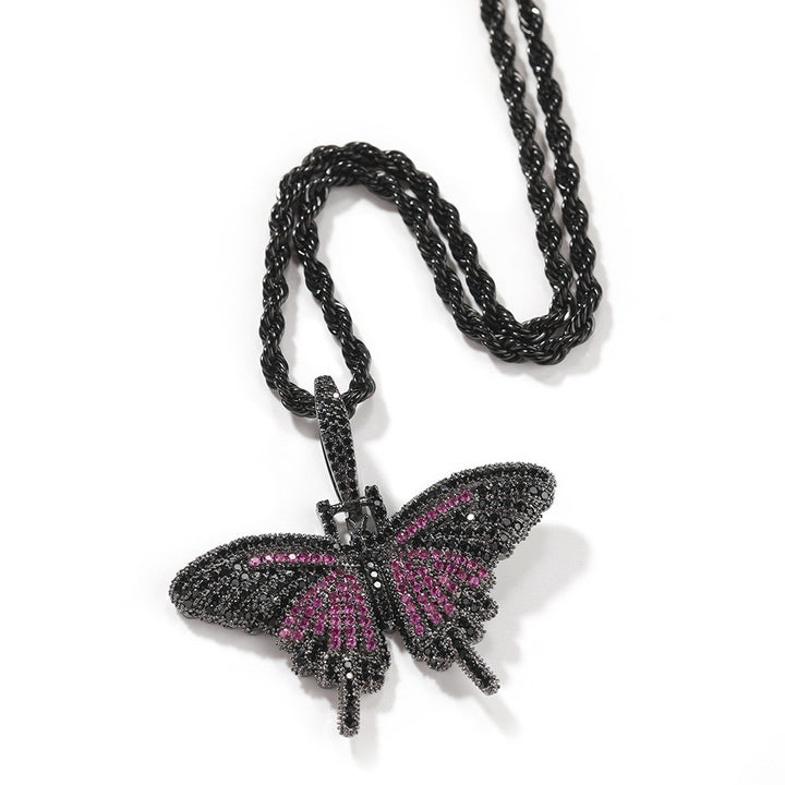 Couleur européenne de hip hop mini collier de papillon personnalisé ornements de pendentif solide en diamant