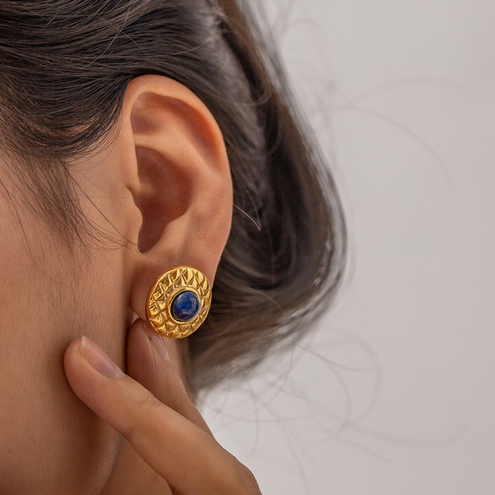 Retro antikk stil personlig minoritet 18K rustfritt stål innlagt Lapis Lazuli Pearl -øreringer