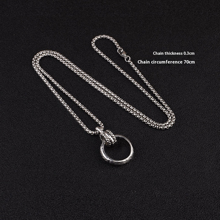 Six-Word Ring Necklace Titanium Steel Pendant Long Sweater Chain