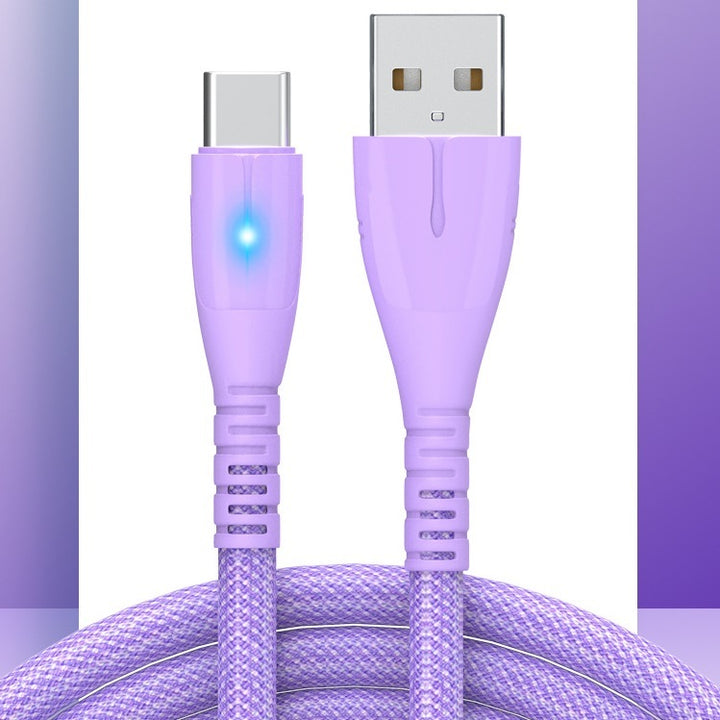 Cablu de încărcare rapidă QC30 de încărcare a telefonului mobil împletit din nylon cablu USB cu lumină indicator