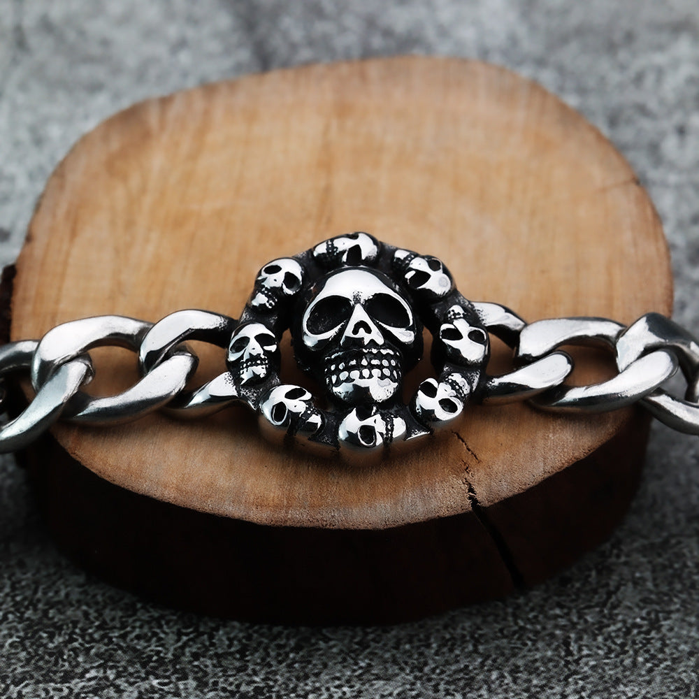 Noordse Viking herenschedel titanium stalen armband