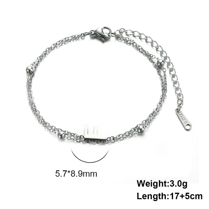 Cut Titanium Steel Double-layer Chain 26 Letters Pendant Bracelet