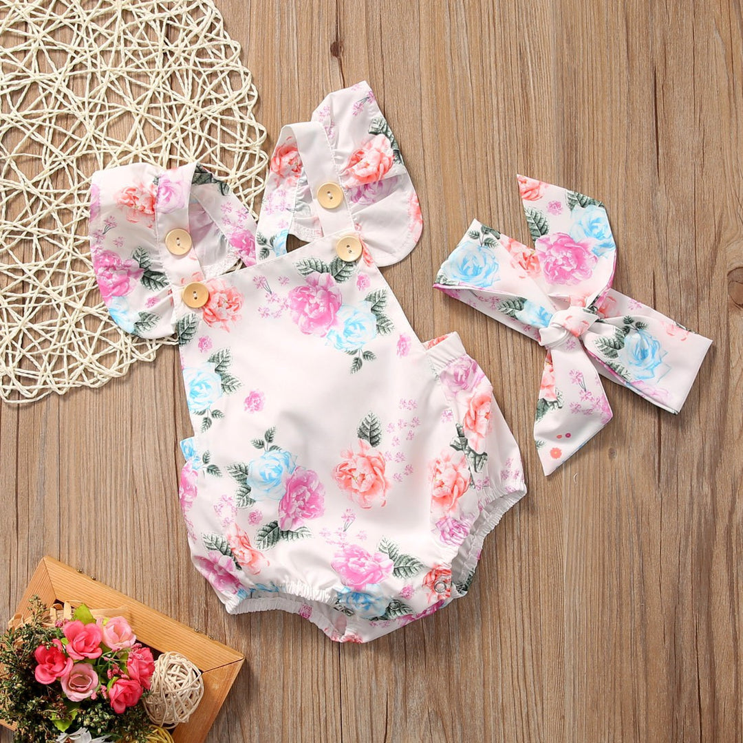 Floral Ruffled Set Infant Casual Trend Cute Little Floral Triangle Dress Two Piece Suit Girl Explosion Climbing Suit