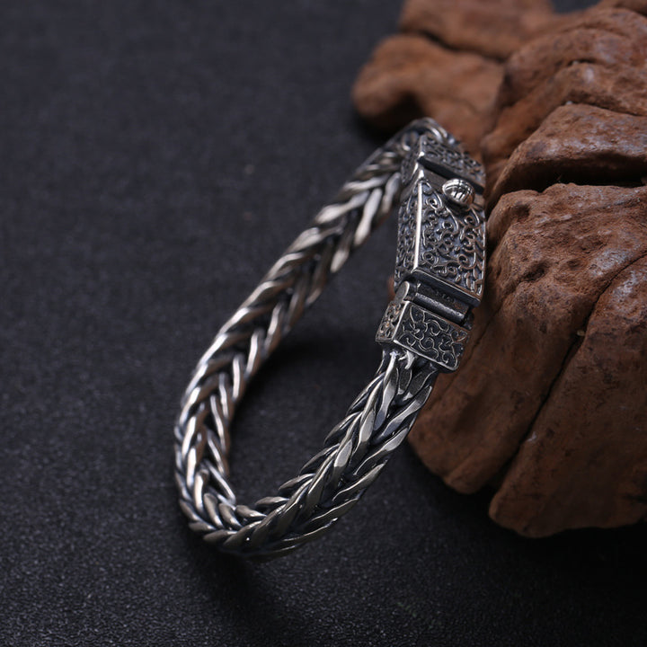 925 Sterling Silver Jewelry Men's Braided Rattan Bracelet