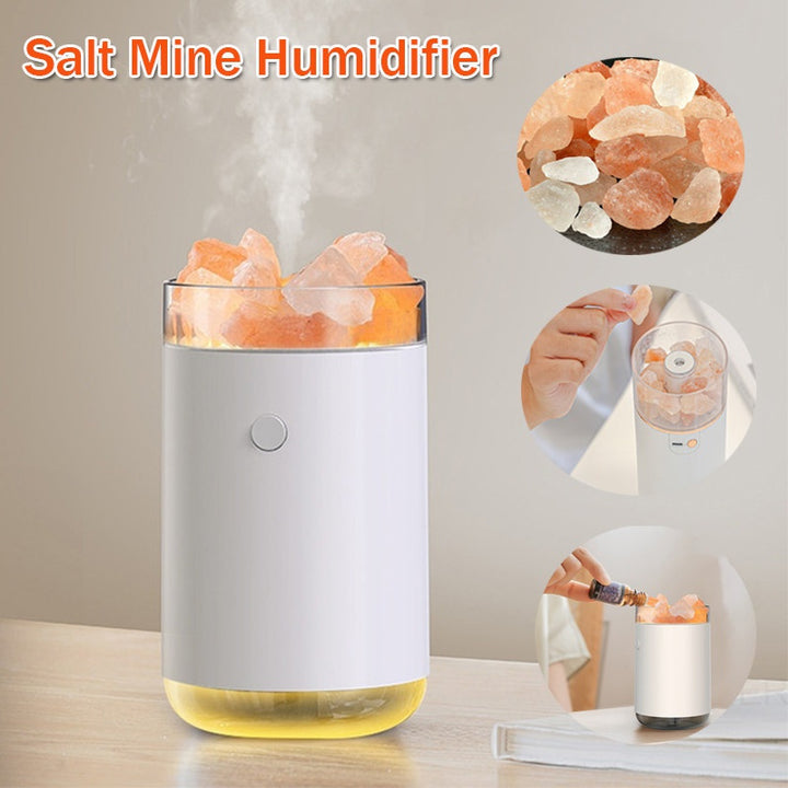 Humidificador de aire Crystal Salt Stone Desktop Aromaterapia Aceite esencial Difusor ultrasónico con la lámpara LED dormitorio Humidificador de la casa