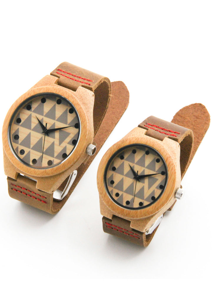 Casual Business Bamboo Leather Strap Watch