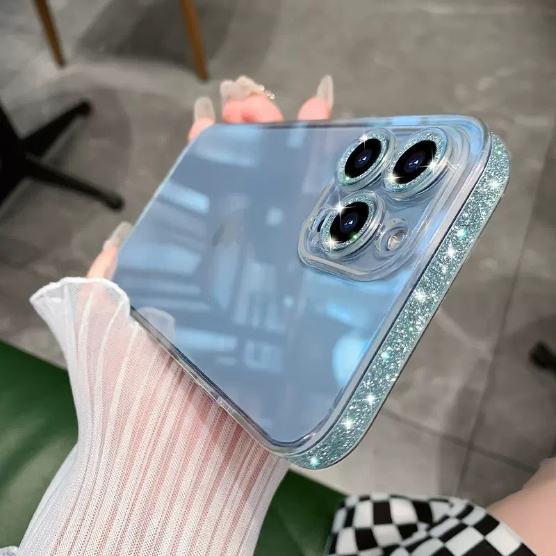 グリッターフレーム電話ケース透明でクリエイティブミラーガラスの保護カバー