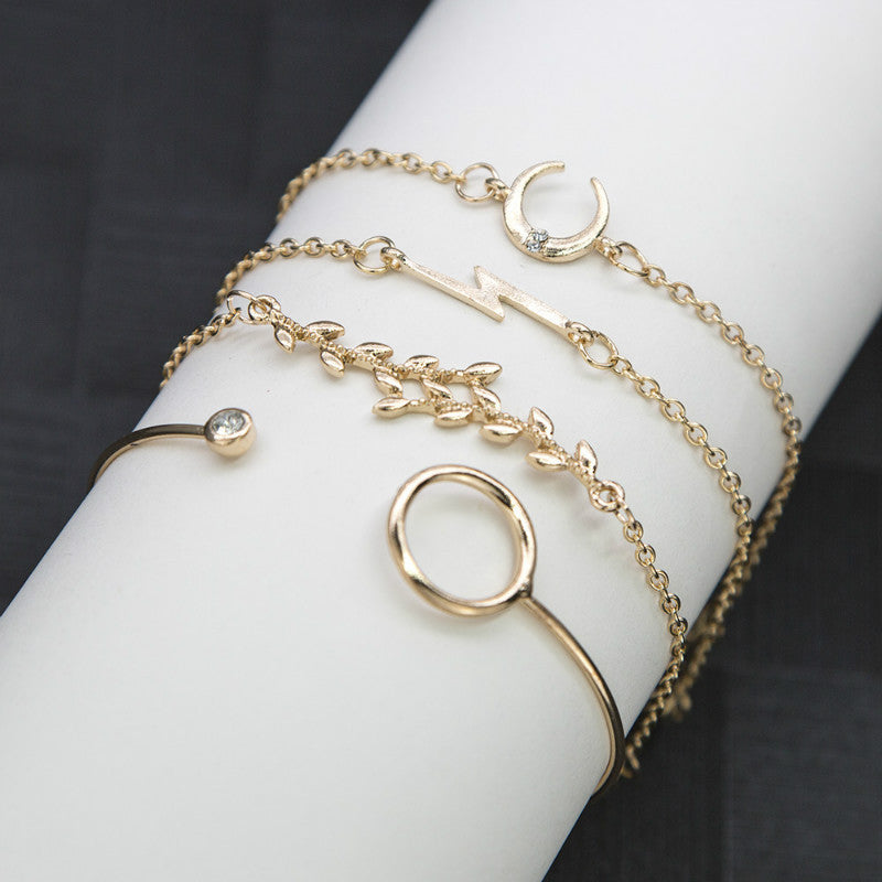 Creative European and American style fashion jewelry new leaves moon lightning women's bracelet bracelet set