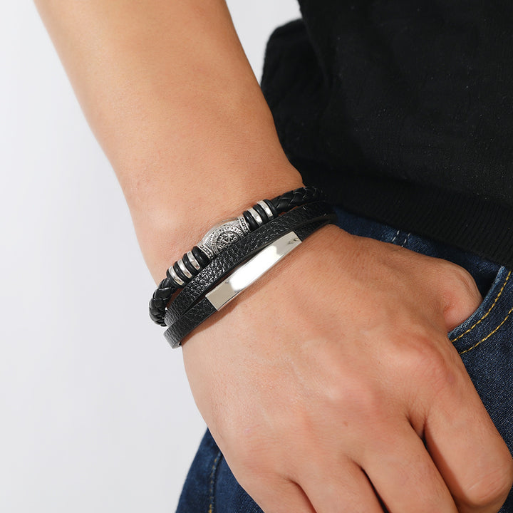 Men's Leather Multi-layer Woven Magnetic Buckle Bracelet