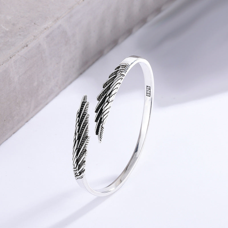 Feather Silver Plated Old Angel Wings Wings Bracelet