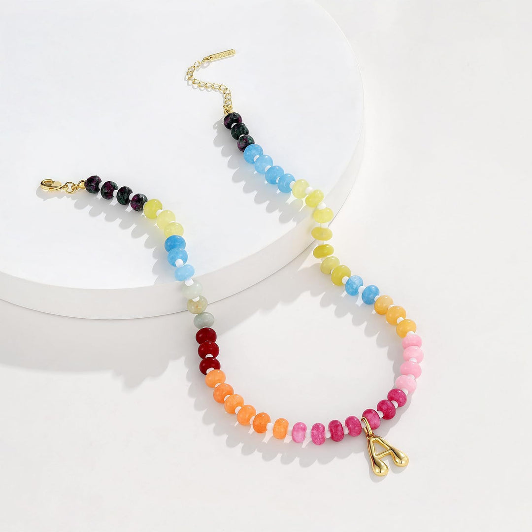 26 Bubble Letter Pendant Colorful Abacus Beads Necklace