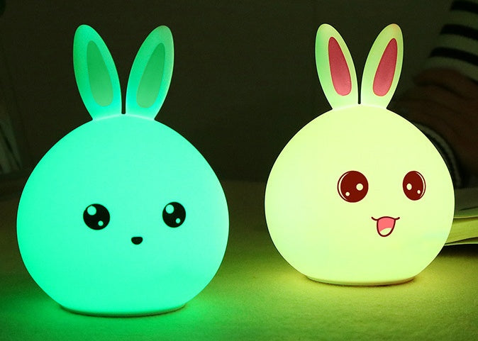 Cute Night Night Animal Animal Iepure Lămpi de noapte Touch Senzor Silicon LED -uri Lumini colorate