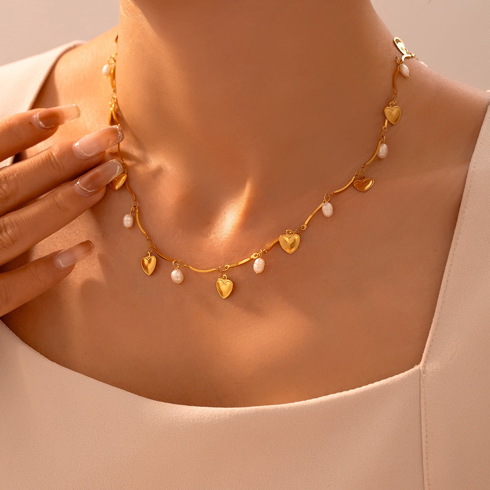 Collana geometrica Natural Acqua dolce Collana Accessori Multi-elementi Accessori in acciaio titanio 18K Placting in oro