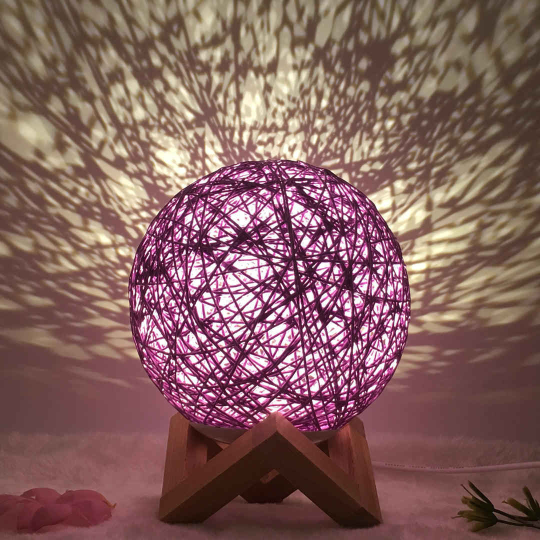 Amazon Hot Selling Linen Linen Lampa de masă roman și unic LED inteligent USB7 Color RGB16 Color Color Control Rattan Ball Lampa