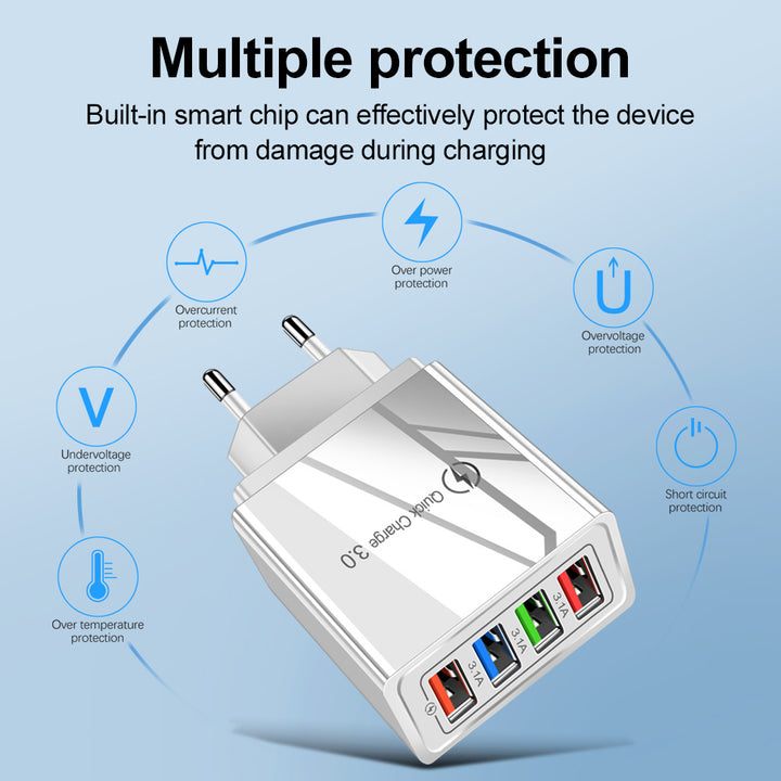 Chargeur USB Charge rapide 3.0 4 Adaptateur téléphonique pour la tablette Portable Mall Mobile Chargeur Fast Charger
