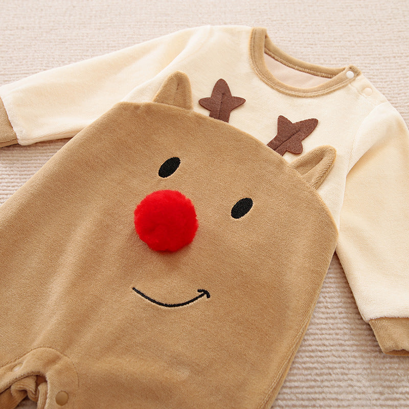 Kerstfawn baby één stuk pluche dikke outfit