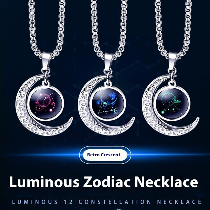 Titanium Steel Moon Pendant Twelve Constellations Necklace