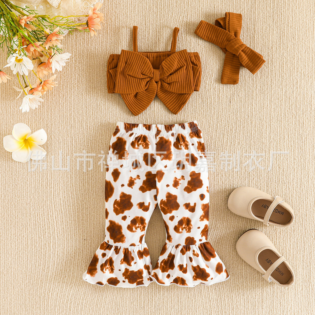 Summer New Sisters Outfit Bow Suspenders Short Top And Trousers Suit