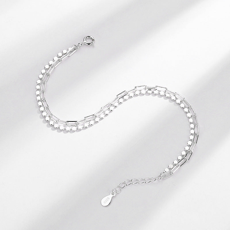 Women's Sterling Silver Stacking Double Layer Glossy Bracelet