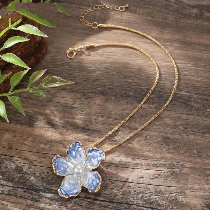 Blue Emaille Camellia Pendant Mode