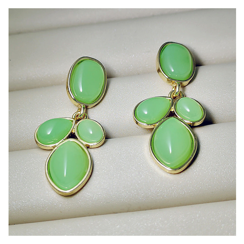 Fashion Light Green incrusté Calcédoine Boucles d'oreilles en pierre de pierre
