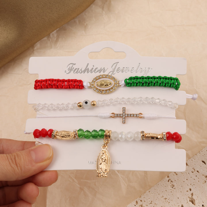 Cross Border Hot Selling Four Piece Set Of Bohemian Style Virgin Mary Beaded Rope Set Bracelet