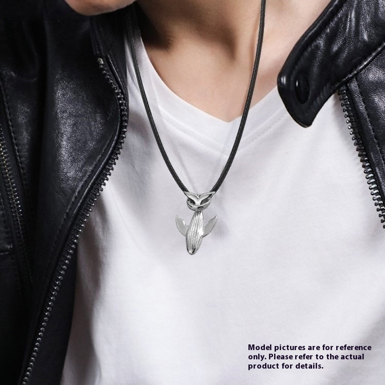 Sterling Silver Whale Drop Necklace Men's Trendy Simple