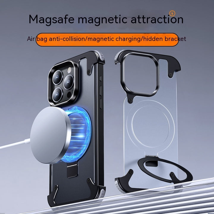 Étui de téléphone de support magnétique de cale d'angle sans cadre en métal
