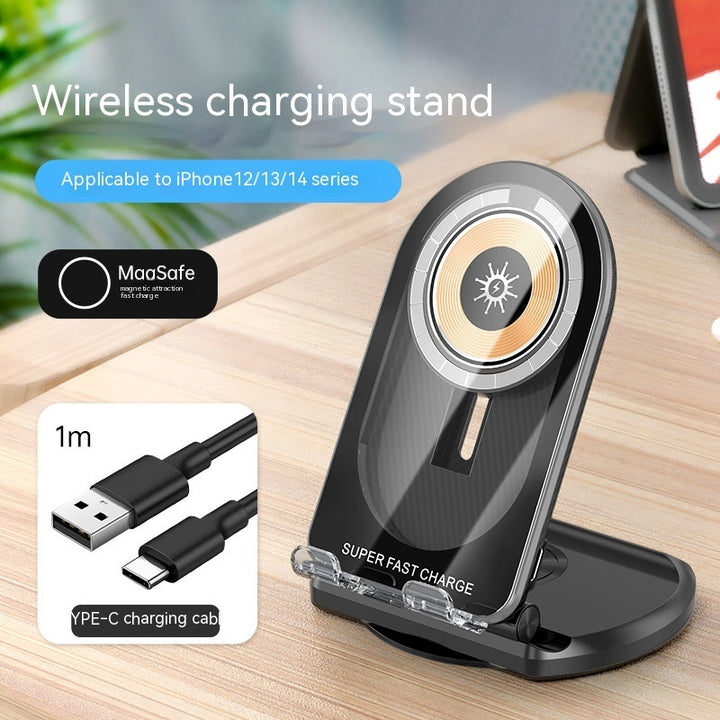 Ny Magsafe Magnetic Wireless Charger 2-i-1 15W Fast Charge Folding Bracket Holder
