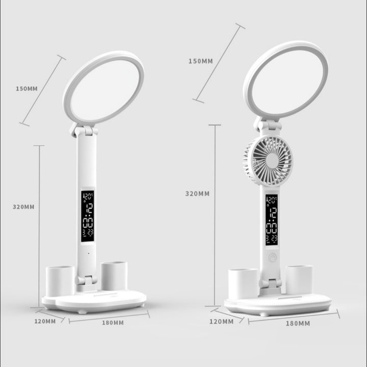 Lámpara de mesa de reloj LED USB USB CARGABLE Lámpara de escritorio dimmable Luz de ventilador LED Luz de protección de ojo plegable Luz de lectura