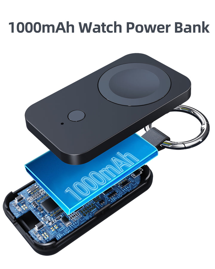 Bärbar 1000mAh Magnetic Watch Power Bank Keychain Wireless Charger