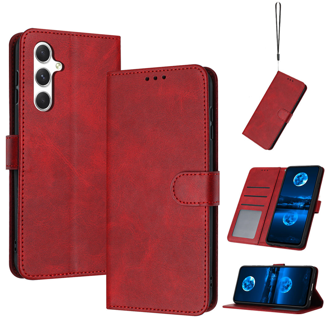 Mobile Phone Leather Case Solid Color Calf Pattern Card Wallet