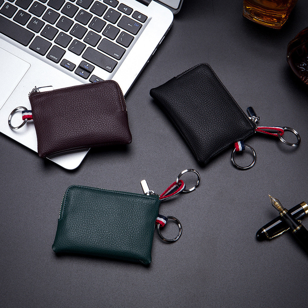 Herrmynt Purse European och American Leather Mini Wallet Soft Leather Zip Coin Driving License Key Case Card Holder Ultra-Thin