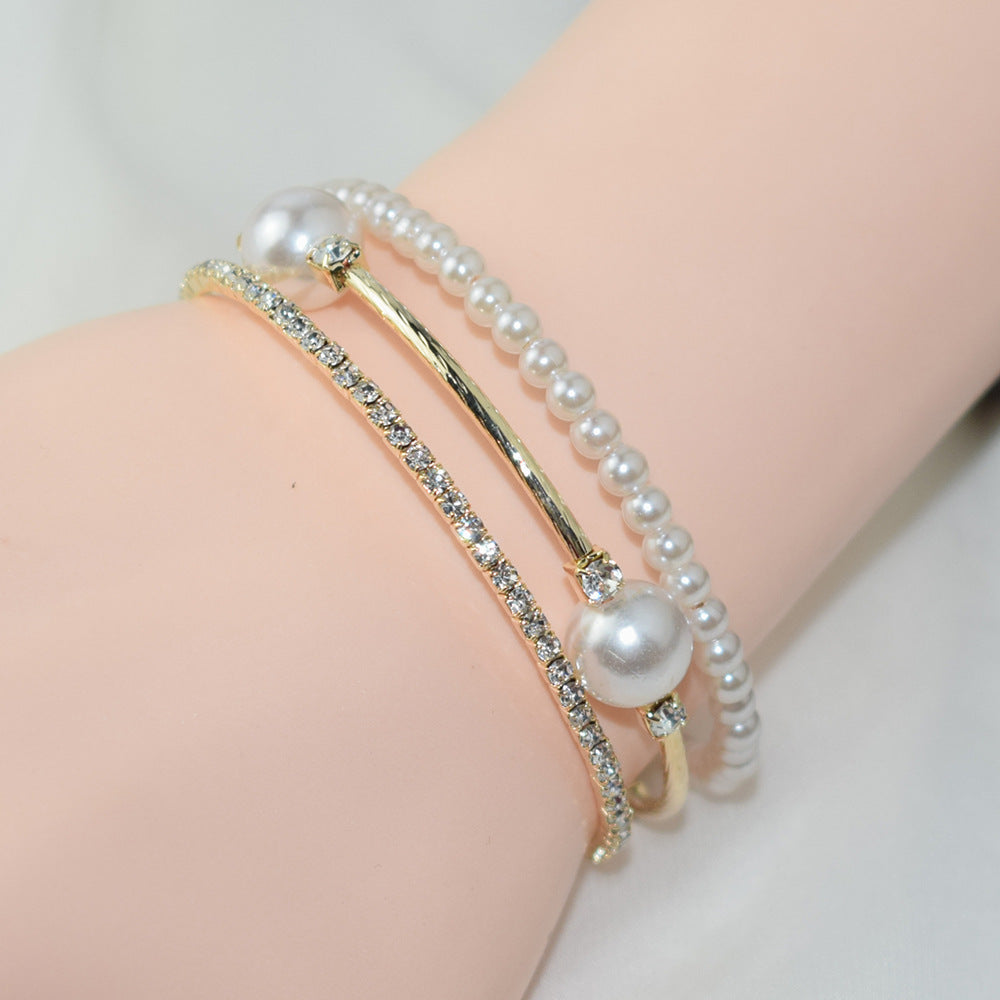 Bracelet de strass de perle simple pour les femmes